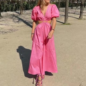 Σέξι φόρεμα μικρού μανικιού V-Neck Lantern