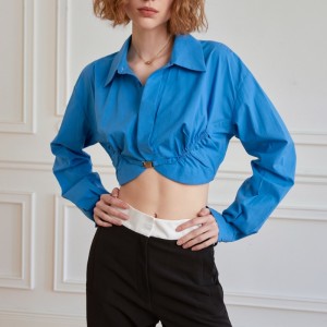 Σχεδιασμός αίσθημα Pleating Slim Short Cotton Sense Shirt Blouse Γυναίκα